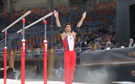 محمد عفيفي يتوج بفضية جهاز المتوازي في كأس العالم للجمباز بالقاهرة