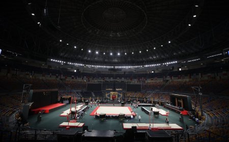 بالصور ..  صالة إستاد القاهرة تستعد  لاستضافة كأس العالم للجمباز الفني 
