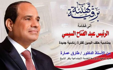 الدكتور طارق عمارة  يهنئ الرئيس السيسي بمناسبة حلف اليمين لفترة رئاسية جديدة 