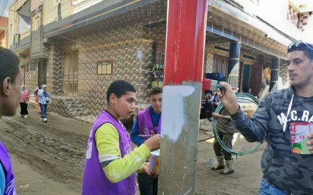 علم مصر يزين أعمدة الإنارة بقرية حاذق ولوحة فنية يرسمها أعضاء أندية التطوع .. عيد الشرطة